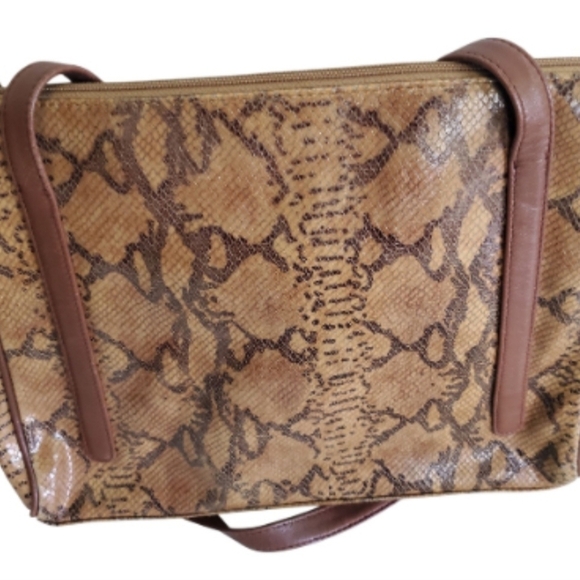 Tignanello Brown Snake Print Leather Dual Strap Shoulder Bag - Picture 2 of 9